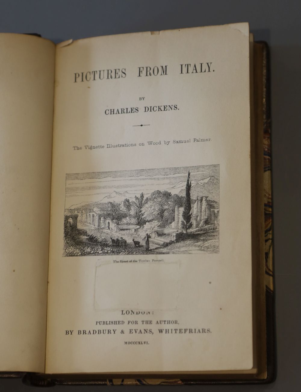 Dickens, Charles - Pictures from Italy, 1st edition, printed title (with engraved vignette illus.), and 3 other vignette illus. (by Sam